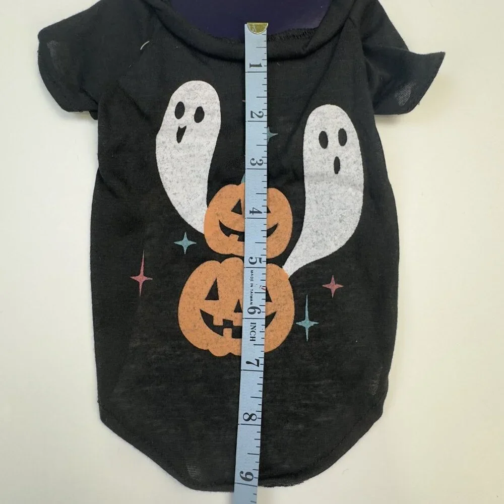 Halloween Novelty Pet Tee Small Ghost and Pumpkin Design Black Dog Costume NEW
